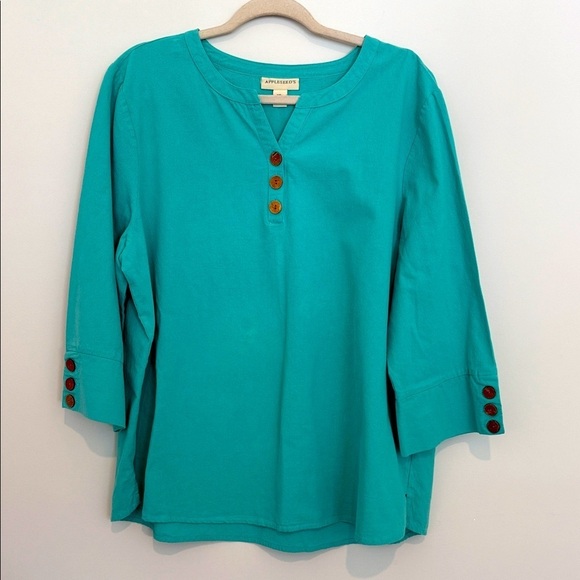 Aventura Tops - Appleseed’s Women's Turquoise Button-Detail Blouse Size XL